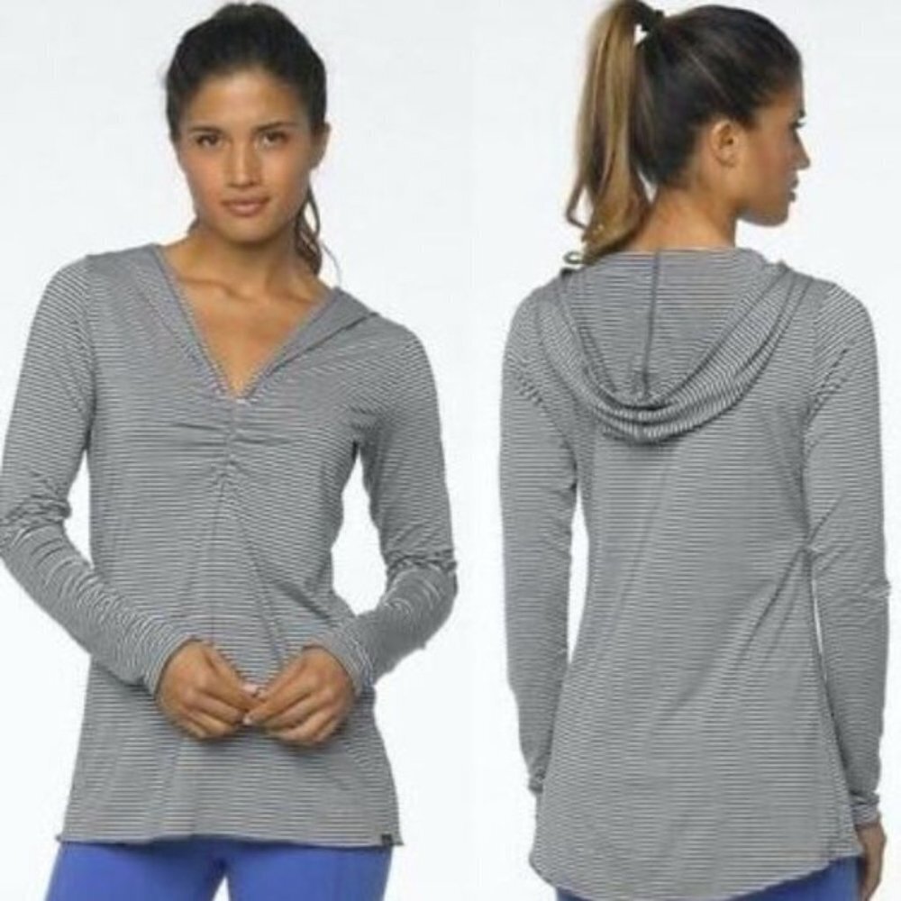 Prana Perry Striped Pullover Hoodie Black and white Size Small